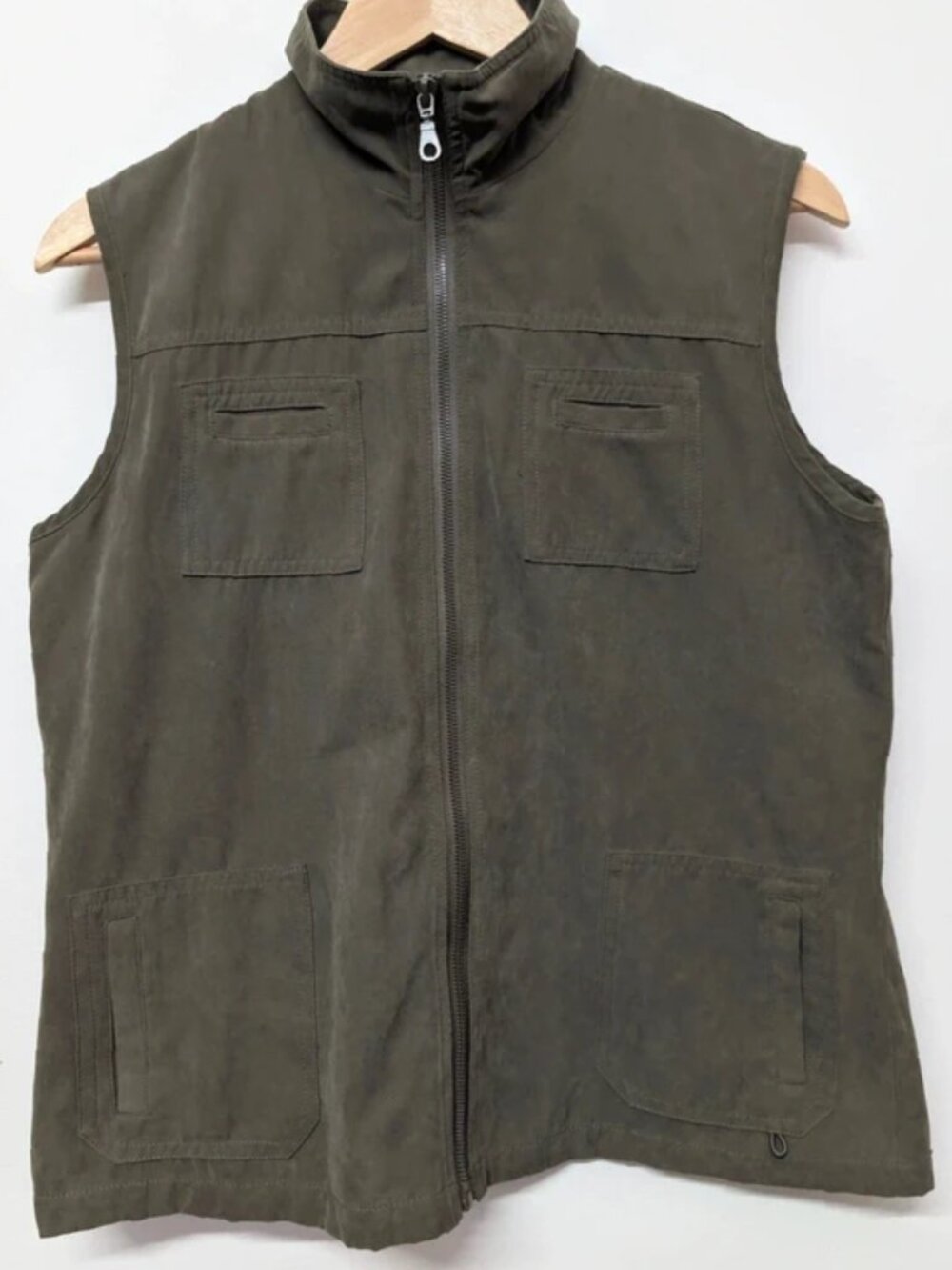 Leonardo Khaki Utility Gilet Vest Zip Front Cargo Pockets Size L 20x24